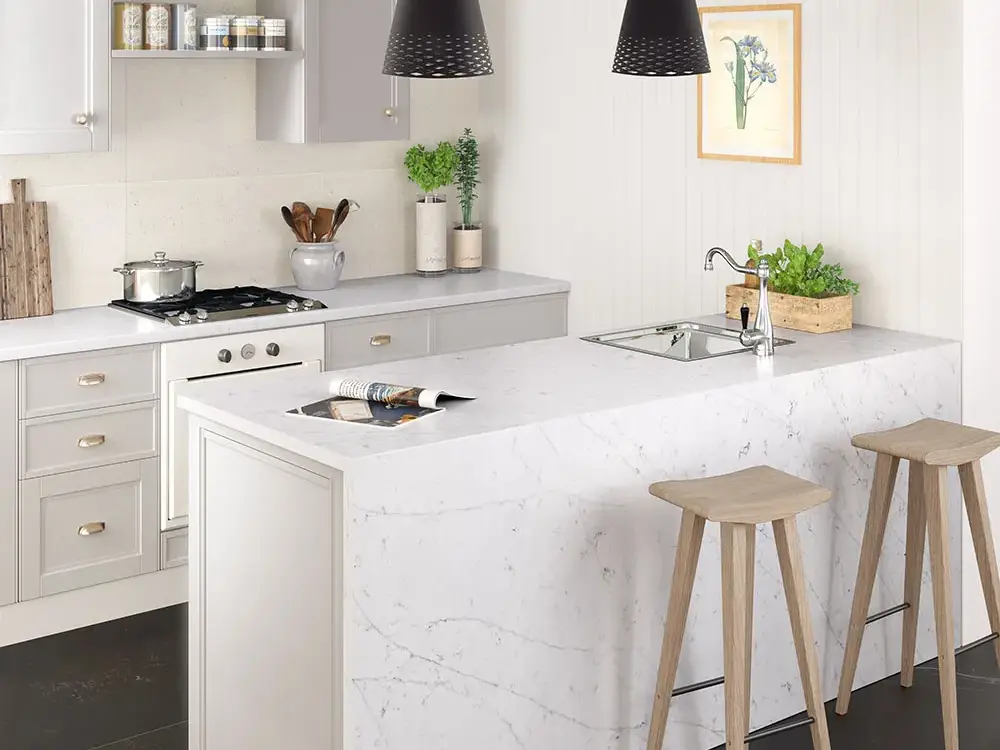 Quartz Silestone Countertop Eternal Statuario Kitchen install uai