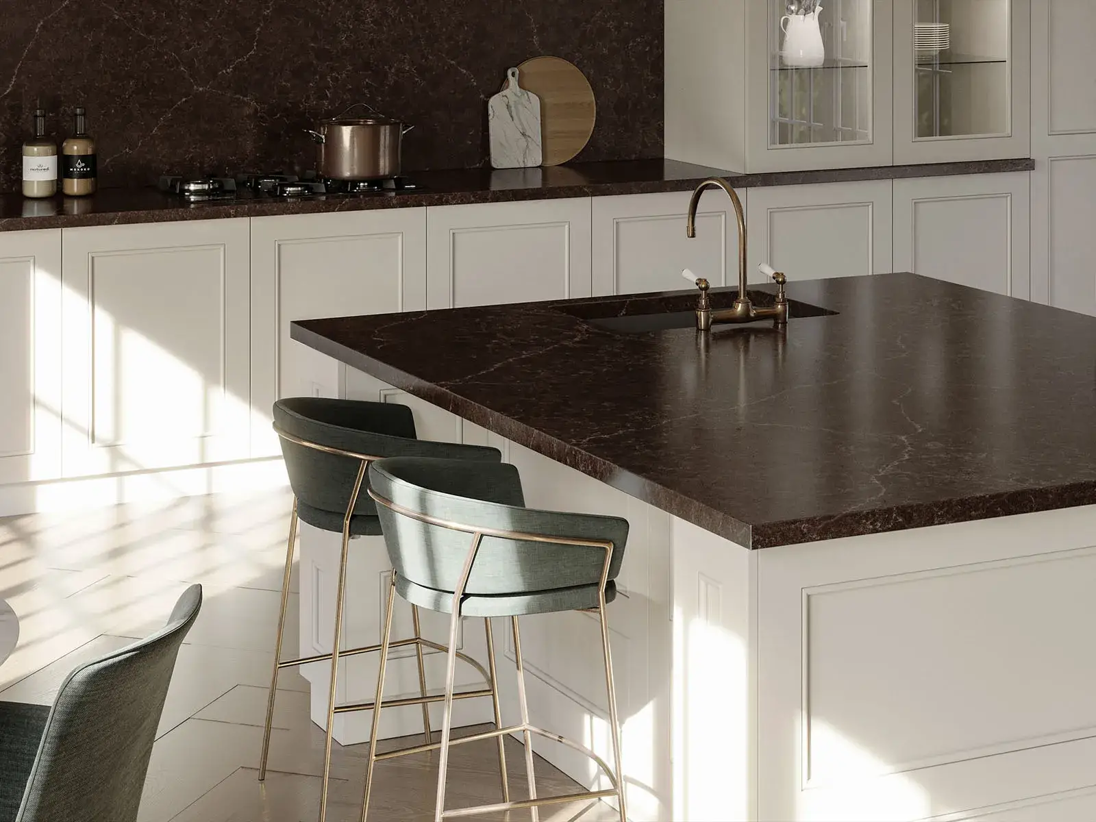 Quartz Cosentino Silestone XM Kitchen USA Le Chic Boheme Chateau Brown Detalle uai